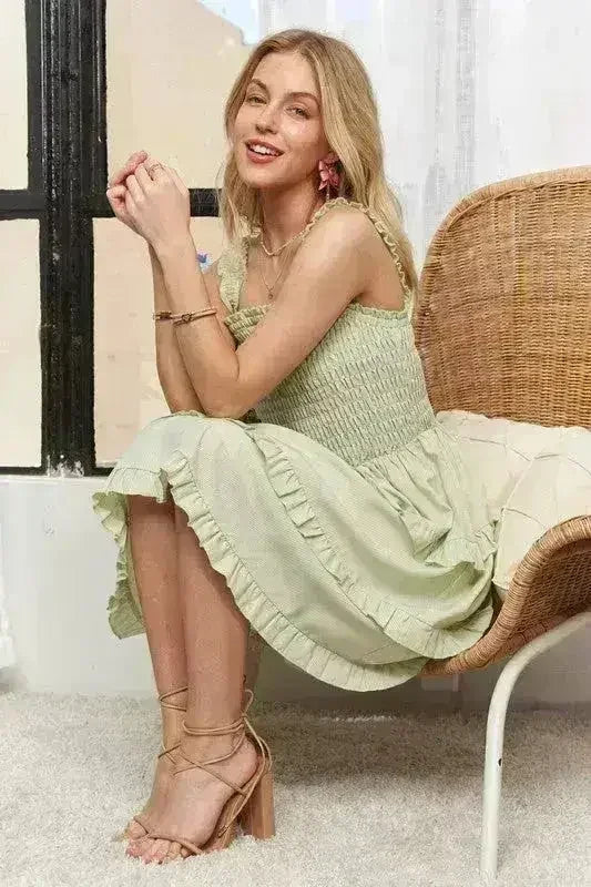 Smocked Ruffled Wide Strap Mini Dress – Sweet &amp; Stylish