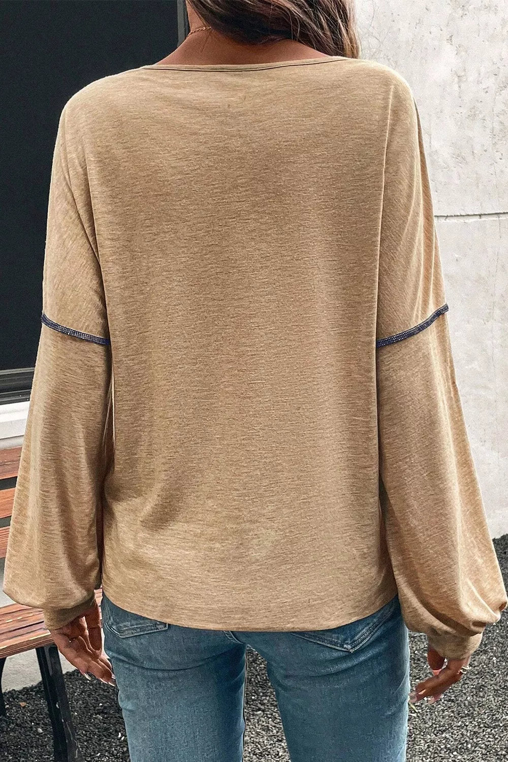 Color Block V-Neck Long Sleeve T-Shirt