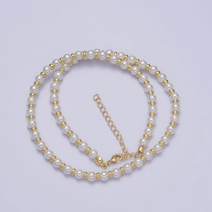 3mm, 4mm, 5mm, 6mm Round White Shell Pearl Beaded Spacer 16 Inch Gold Filled Choker Necklace | WA-1277 - WA-1280 Clearance Pricing