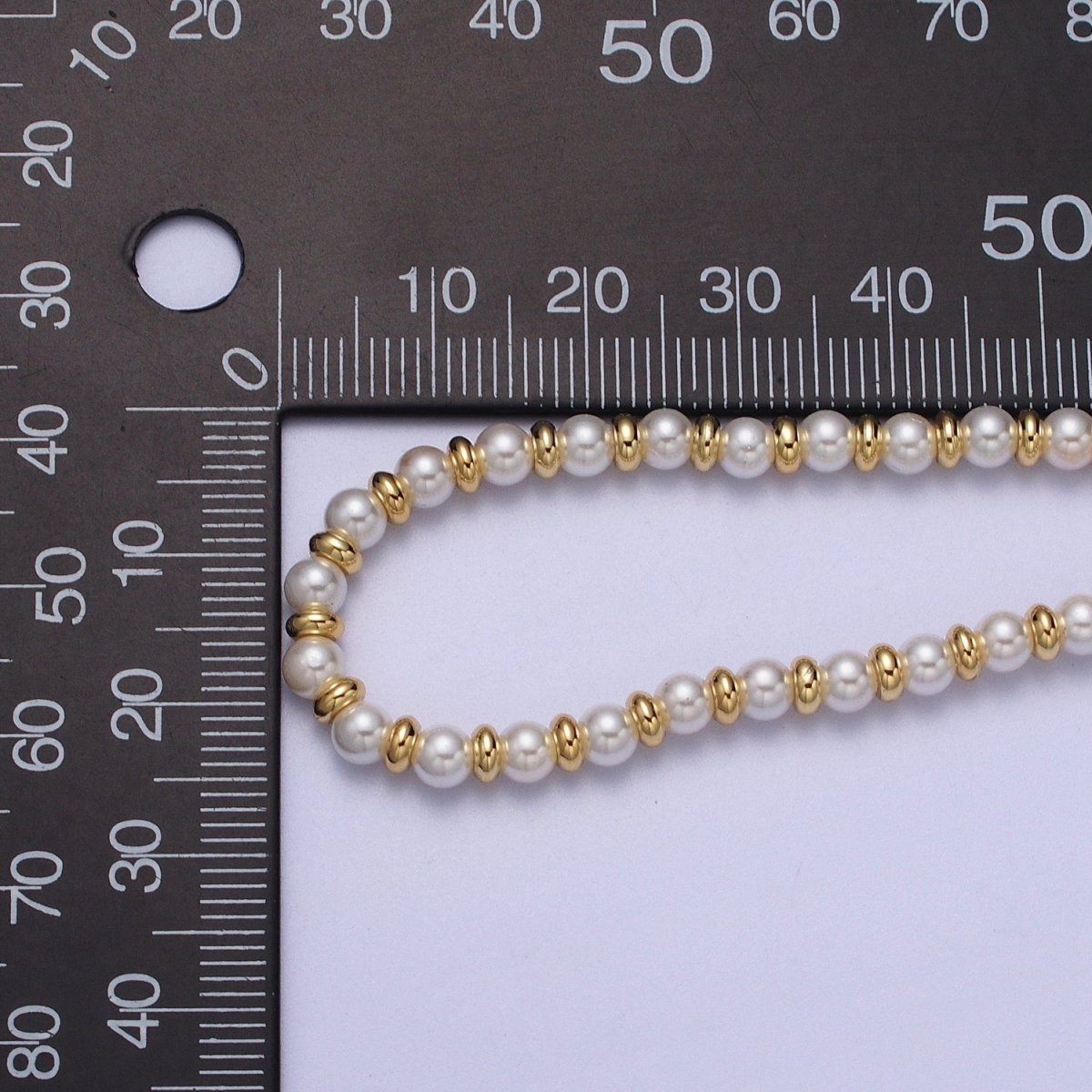 3mm, 4mm, 5mm, 6mm Round White Shell Pearl Beaded Spacer 16 Inch Gold Filled Choker Necklace | WA-1277 - WA-1280 Clearance Pricing