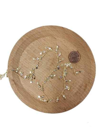 3mm Thick Micro Pave Circle, 16K Gold Rolo CABLE Chain by Yard, CZ Round Disc Charm Chain, CZ Charm size 6x3mm Disc 4x3mm, DESIGNED Chain | ROLL-008 Clearance Pricing