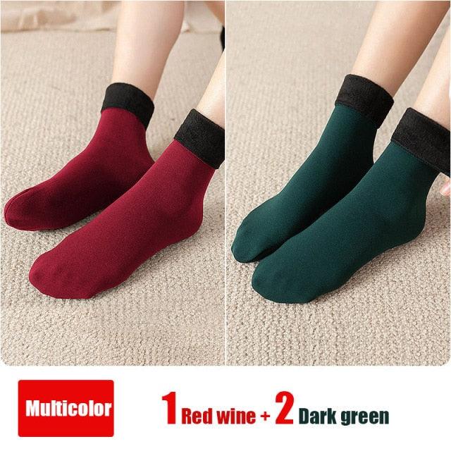 3Pairs Female Winter Warm Thicken Thermal Soft Casual Solid Color Socks Wool Cashmere Home Snow Boots Velvet Home Floor Sock For Women