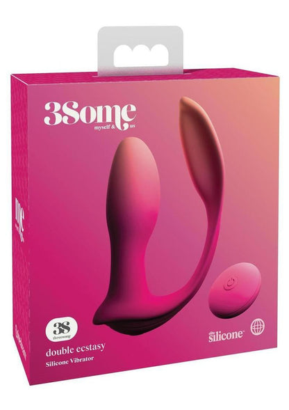 3Some Double Ecstasy Silicone Rechargeable Vibrator With Remote Control