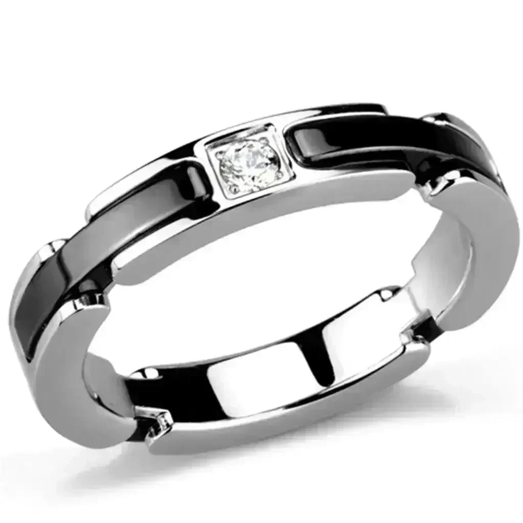 3W962 Stainless Steel &amp; Ceramic Ring – Sleek Modern Contrast