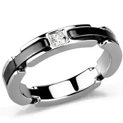 3W962 Stainless Steel &amp; Ceramic Ring – Sleek Modern Contrast