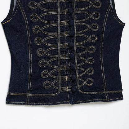 Denim Vest With Knot-detail Topstitching