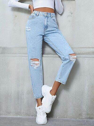 Distressed High Rise Jeans with Pockets for Women