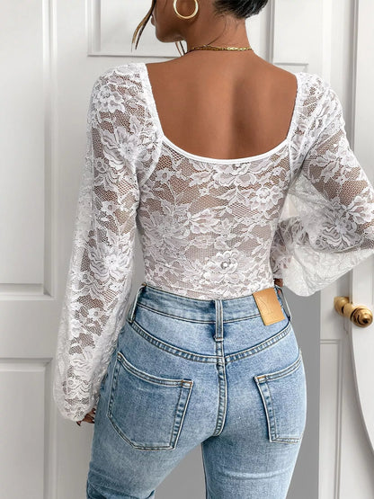 Lace V-Neck Long Sleeve Bodysuit