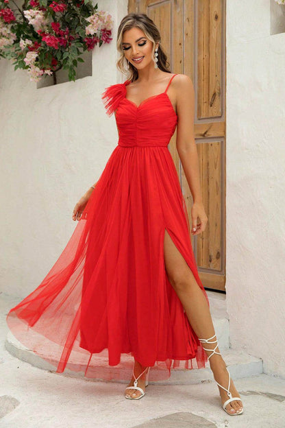 Asymmetrical Ruched Slit Dress for Elegant Evening Wear