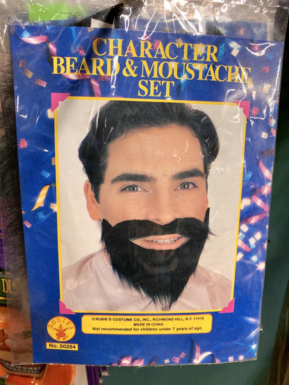 Character Mustache &amp; Full Beard Set Black Scruff