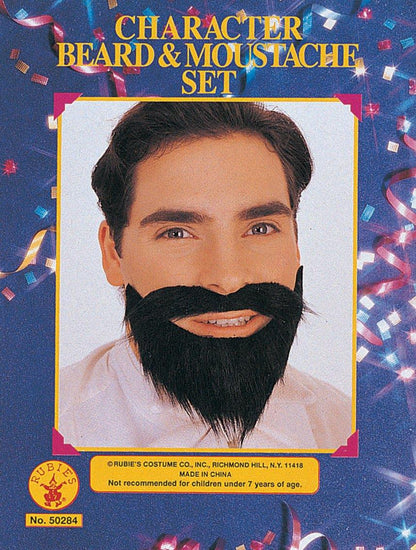 Character Mustache &amp; Full Beard Set Black Scruff