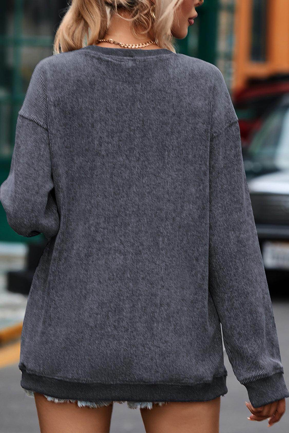 Sequin Candy Cane Round Neck Sweatshirt for Women