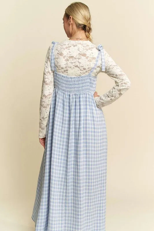 Davi &amp; Dani Plaid Smocking Sleeveless Maxi Dress
