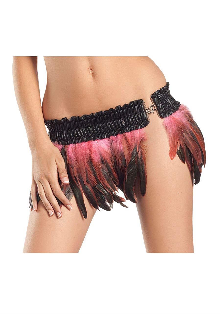 Black and Bubble Gum Pink Feathered Mini Skirt MD/LG