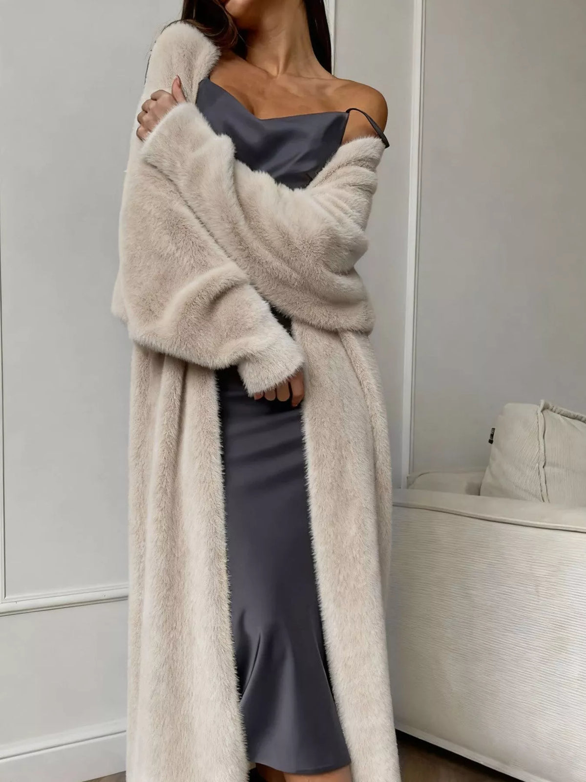 Fuzzy Open Front Longline Cardigan