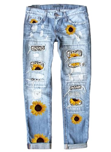 American Flag Pants - Astylish Womens Plaid Patch Ripped Boyfriend Distressed Stretch Skinny Denim Jeans with Hole