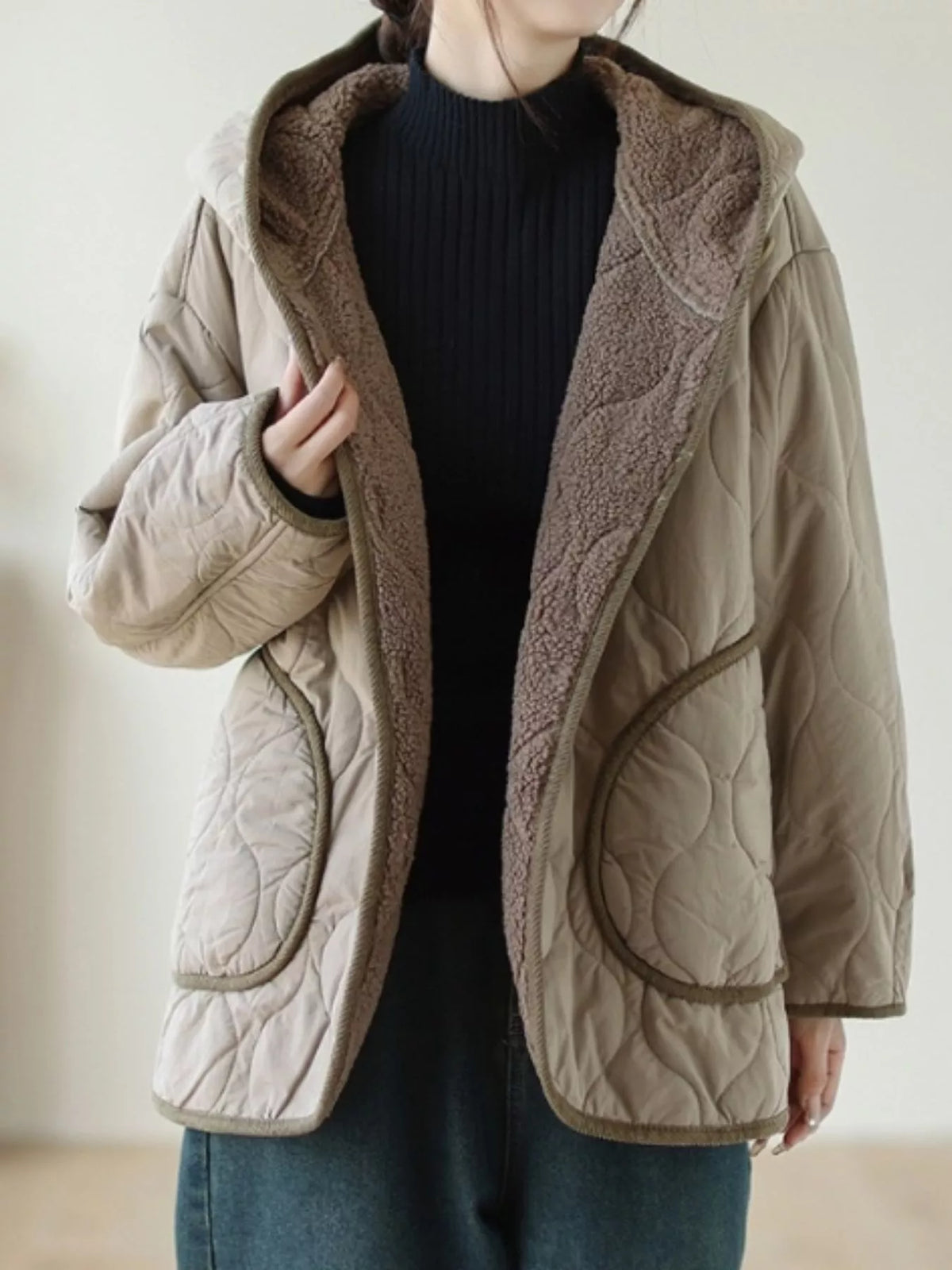 Quilted Hooded Sherpa Lined Outerwear