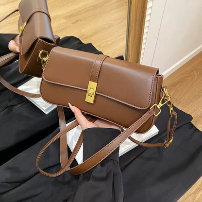 Rectangular Crossbody Bag with Golden Buckle