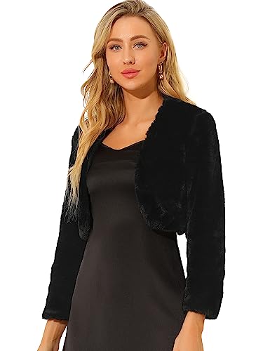 Hot Pink Fur Coat - Allegra K Womens Christmas Cropped Jacket Evening Open Front Bolero Faux Fur Shrug
