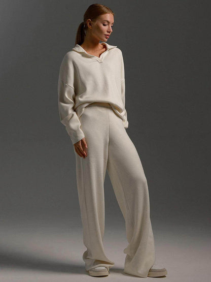 Johnny Collar Long Sleeve Top and Pants Sweater Set Women