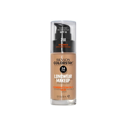 Revlon Liquid Foundation, ColorStay Face Makeup for Combination &amp; Oily Skin, SPF 15, Medium-Full Coverage with Matte Finish, 180 Sand Beige, 1 Fl Oz