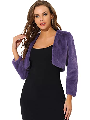 Hot Pink Fur Coat - Allegra K Womens Christmas Cropped Jacket Evening Open Front Bolero Faux Fur Shrug