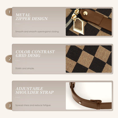 Small Crossbody Bag – Versatile Commute with Checkerboard Canvas, Compact Earphone Bag, Stylish 2-in-1 Chest Bag &amp; Fanny Pack for Everyday Use