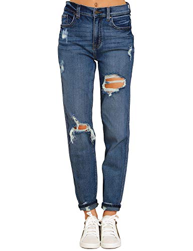 Mom Jeans - luvamia Boyfriend Jeans for Women Stretch High Waisted Ripped Distressed Mom Jeans Slim Denim Pants