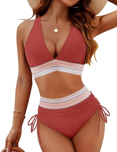 Blooming Jelly -  Bikini Sets Tummy Control Swimsuits Color Block Two Piece Drawstring Bathing Suit
