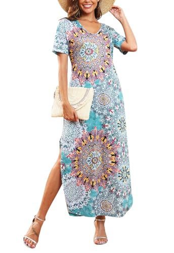 Vanya Maxi Dress in Zebra - Womens Summer V Neck Maxi Dress Casual Loose Split Dresses with Pockets MY128