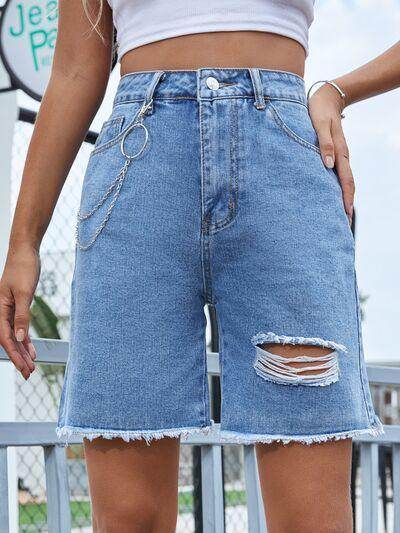 Distressed Raw Hem Denim Shorts for Women Casual Style