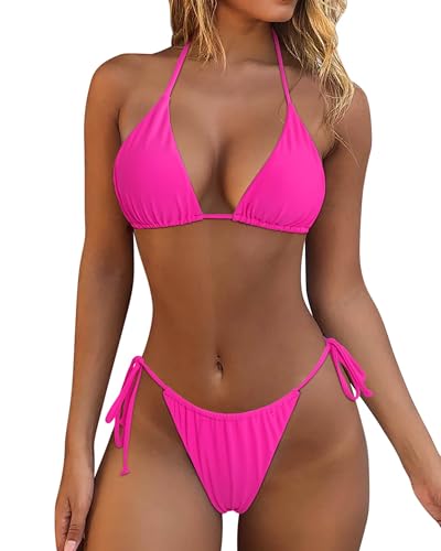 Women Sexy Triangle Bikini Set String Color Block Swimsuits Double Straps 2 Piece Bathing Suits