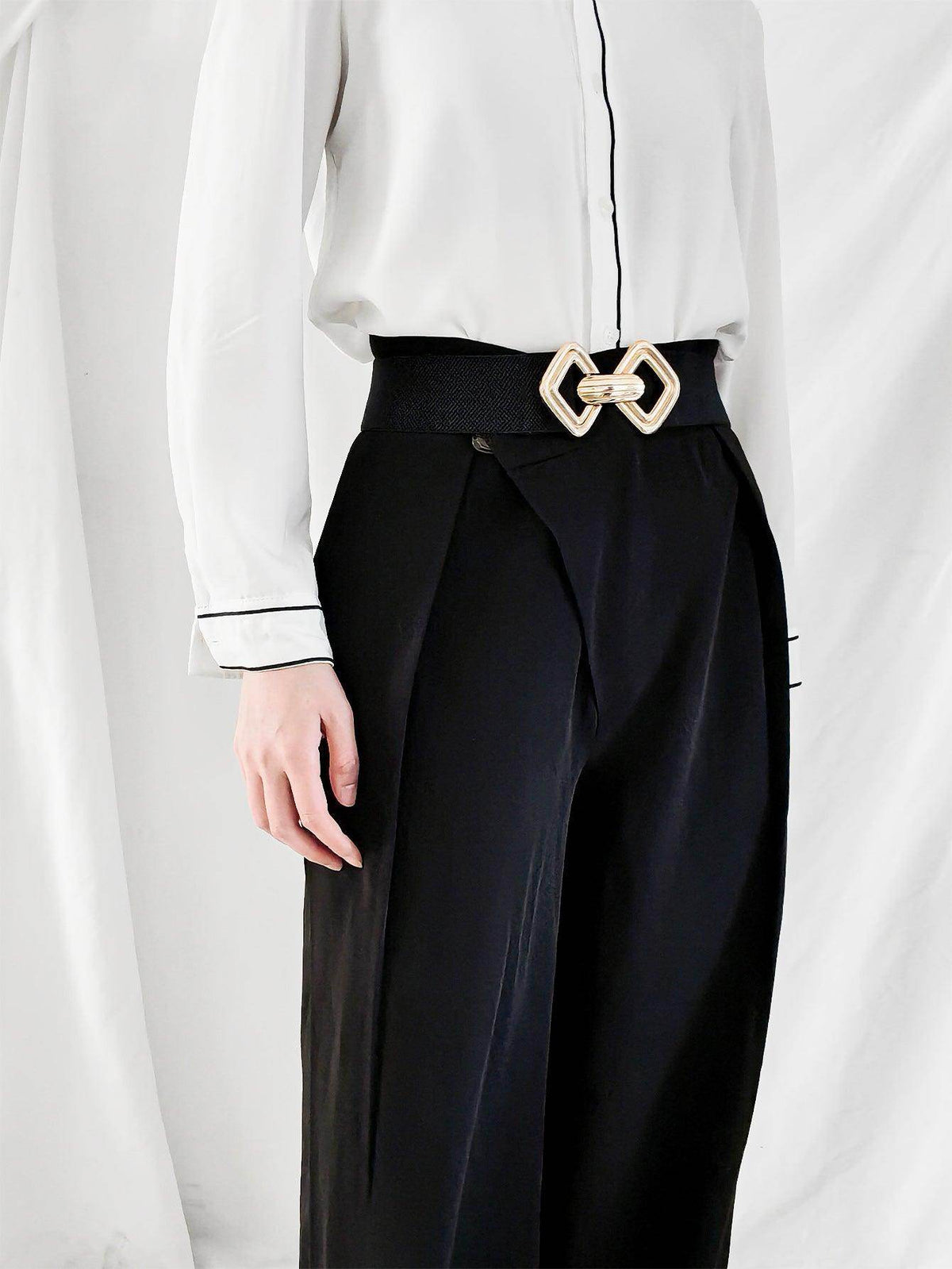 Geometric Buckle Elastic Wide Belt for Stylish Comfort