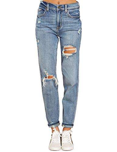 Mom Jeans - luvamia Boyfriend Jeans for Women Stretch High Waisted Ripped Distressed Mom Jeans Slim Denim Pants