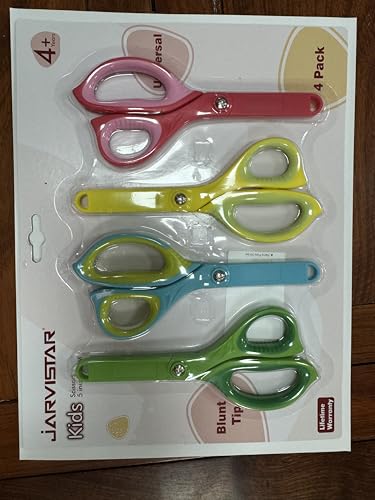 Kids Safety Scissors 4 Pack - 5.5 Inch Blunt Tip School Scissors with Cover for Children Ages 4+
