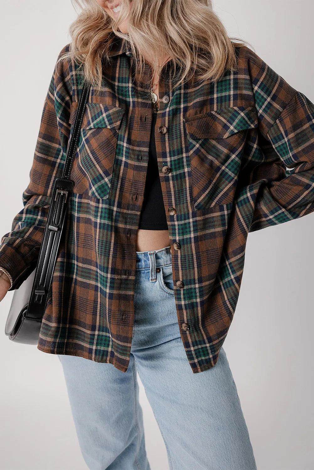 Plaid Button Up Long Sleeve Jacket for Women Stylish Fit