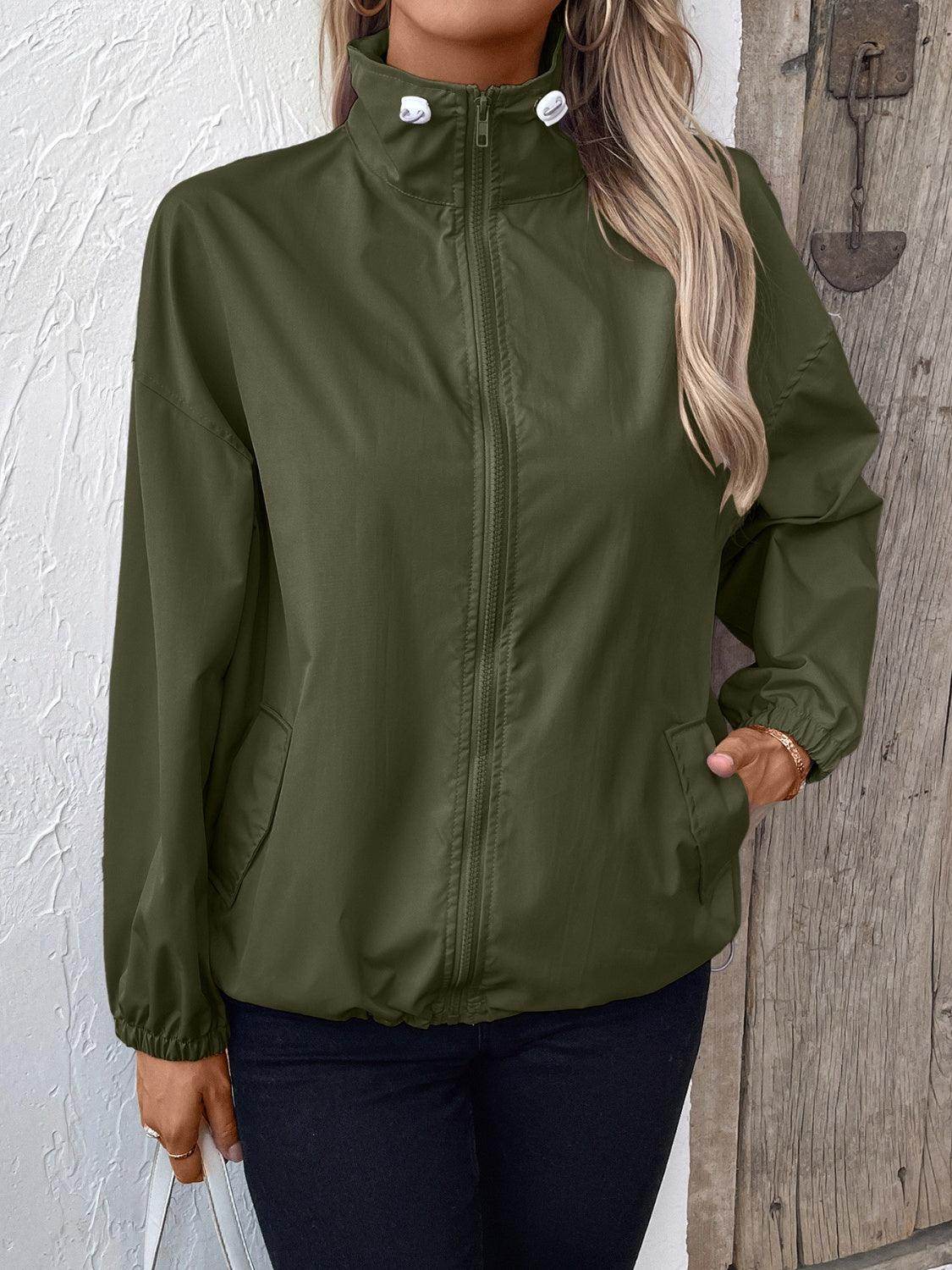 Ivy Lane Pocketed Zip Up Long Sleeve Jacket for Women