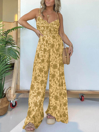 Full Size Printed Spaghetti Strap Wide Leg Jumpsuit for Women