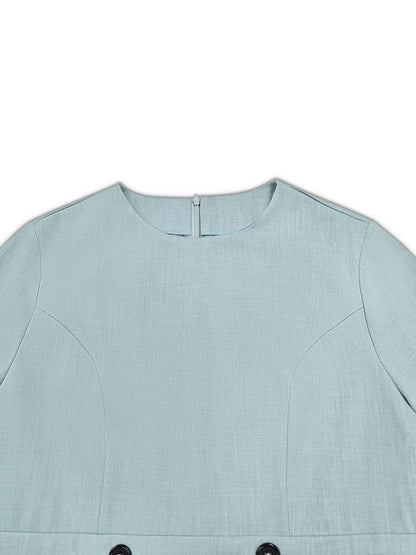 A-Line Decor Button Long Sleeve Dress