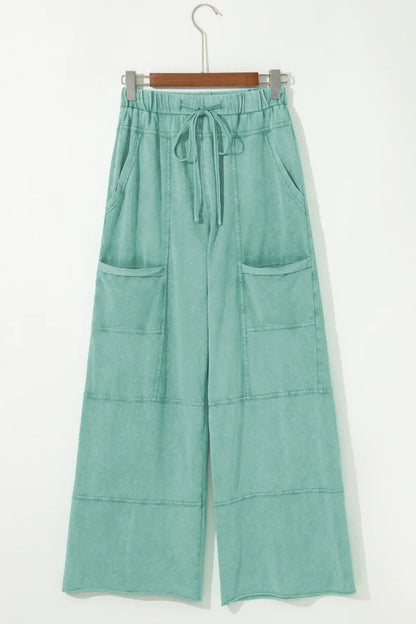 Black Mineral Wash Exposed Seam Wide Leg Cargo Pants