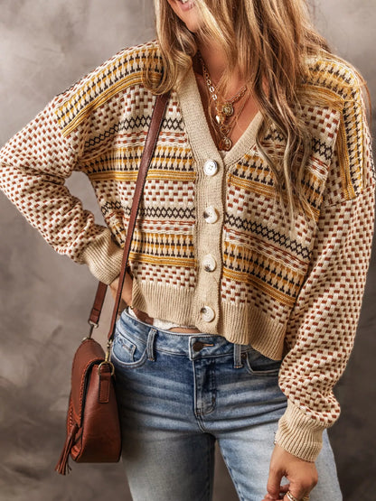 Vintage Patterned Button-Down Cardigan