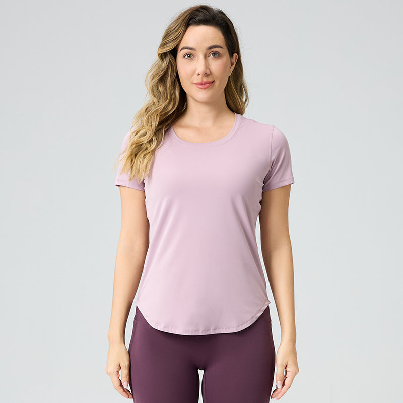 Womens Breathable Bare-Look Yoga Short-Sleeve Top