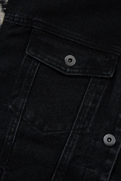 Drawstring Raw Hem Button Up Hooded Denim Jacket for Women