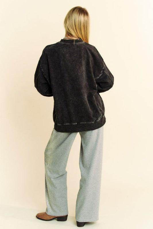 Davi &amp; Dani Stud Star Patch Acid Washed Sweatshirt Trendy