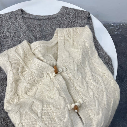 Retro Horn Button V-neck Sweater Vest