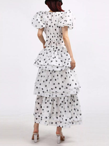 Polka Dot Puff Sleeve Top and Skirt Set