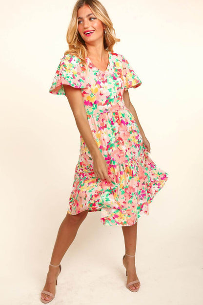 Haptics Tiered Floral Midi Dress with Pockets for Women