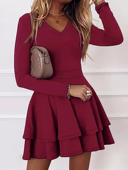 V-Neck Layered Ruffle Mini Dress