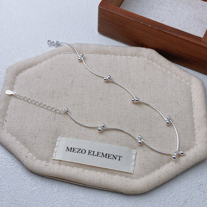 1pcs 999 Sterling Silver Wavy Tube Bead Adjustable Anklet, Minimalist Cool Style, For Summer Daily Wear &amp; Women Romantic Holiday Gifts