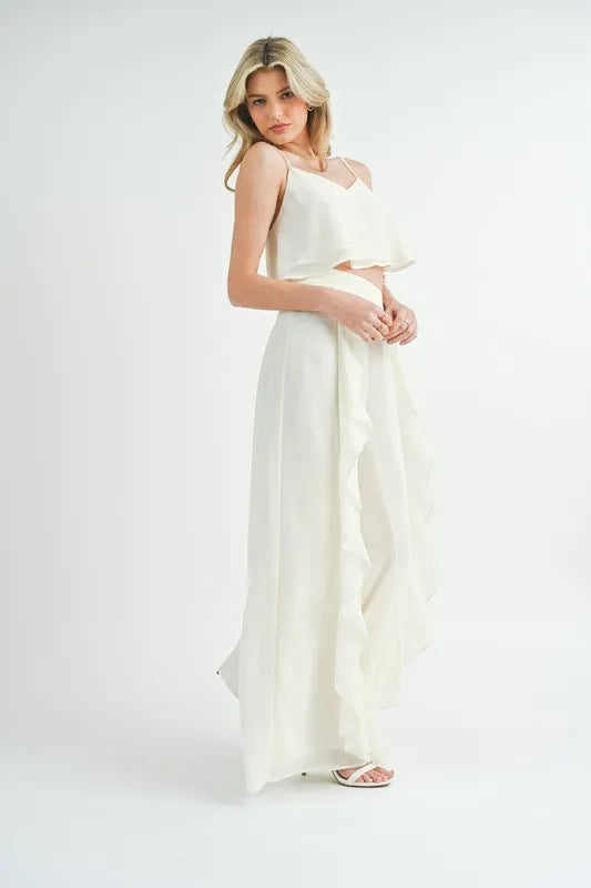 MABLE Crop Cami and Ruffled Wide Leg Pants Set